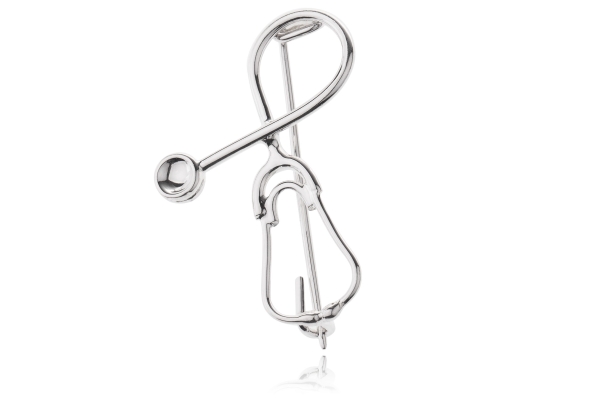 Stetoskop, broszka srebrna